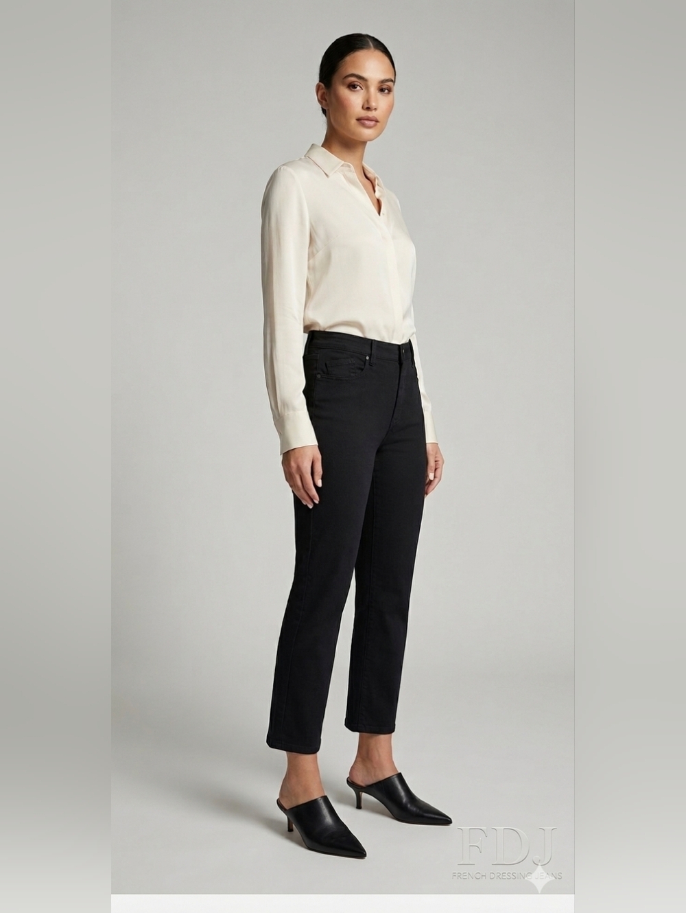 FDJ French Dressing Jeans Peggy High Rise Straight Leg Pants Black 12 Crop